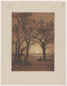 Landschaft mit Schafen bei Sonnenuntergang von Alphonse Stengelin (signed by artist)