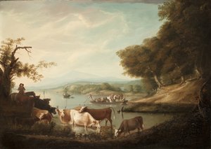 Ein ruhiger Wasserplatz - Weite und grenzenlose Szene mit Vieh, 1816