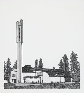 Zeichnung der Kirche der Drei Kreuze