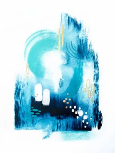 Blau Gold Abstrakter Fluss