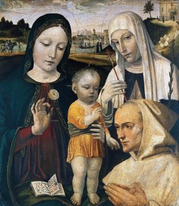 Madonna mit Kind, Heilige Katharina von Siena und ein Kartäusermönch, ca. 1490 von Ambrogio Bergognone
