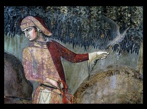 Auswirkungen der guten Regierung auf dem Land, Detail eines Falkners, 1388-40