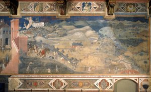 Auswirkungen guter Regierung auf dem Land Zyklus von Fresken Die Allegorie der guten und schlechten Regierung, 1338-1339