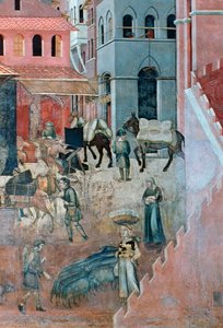 Auswirkungen guter Regierung auf das Stadtleben (Detail) von Ambrogio Lorenzetti