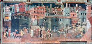 Auswirkungen guter Regierung auf das Stadtleben, Detail, ca. 1330