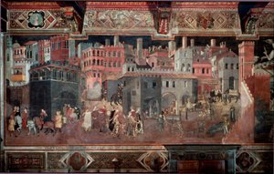 Die Auswirkungen guter und schlechter Regierung auf Stadt und Land (Detail) von Ambrogio Lorenzetti