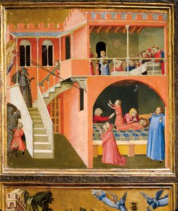 Wunder des Hl. Nikolaus, der einen von einem Dämon besessenen Jungen wiederbelebt (Detail) von Ambrogio Lorenzetti