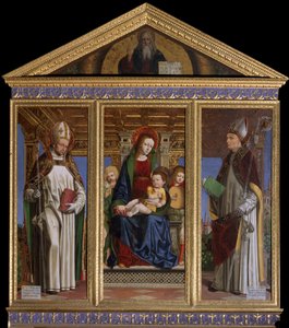 Jungfrau und Kind mit den Heiligen Hugh von Avalon und Hugh von Grenoble (Gemälde von Ambrogio da Fossano) von Ambrogio da Fossano (c.1460 1523)