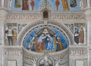 Krönung der Jungfrau Maria mit Gott und dem Heiligen Geist zwischen Francesco und Ludovico Sforza von Ambrogio da Fossano