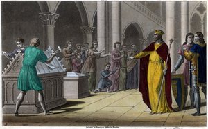 Grimoald, Sohn von Pippin dem Älteren, Bürgermeister des Palastes von Austrasien (642) unter Sigebert III. Entworfen und graviert von Ambroise Tardieu 1825