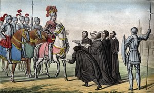 Heinrich II (1519 - 1559). Verbündet mit den deutschen Fürsten gegen Karl V., dessen Despotismus sie empört hatte, eroberte er Toul, Metz und Verdun und übernahm so 1552 die Drei Bistümer. von Ambroise Tardieu