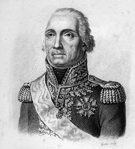 Marschall von Moncey. Bon Adrien Jeannot de Moncey, Herzog von Conegliano, Marschall von Frankreich (1754 bis 1842). In „Portraits der französischen Generäle nach den Siegen und Eroberungen der Franzosen“. Graviert von Ambroise Tardieu im Jahr 1818. Stella von Ambroise Tardieu