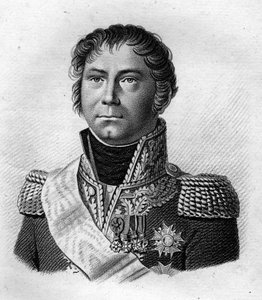 Porträt von General Becker, der Napoleon I. 1815 zu seinem Einschiffungsort nach St. Helena nach den 100 Tagen begleitete - in „Portraits des Généraux Français“. Graviert von Ambroise Tardieu im Jahr 1818. Stella Sammlung von Ambroise Tardieu