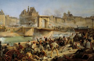 Revolution von 1830, Julitage: Angriff auf das Hôtel de Ville de Paris und Kampf auf der Brücke von Arcole, 28. Juli 1830 von Amédée Bourgeois