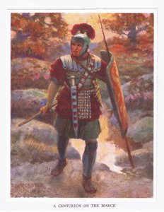 Ein Zenturio auf dem Marsch, Illustration aus Der römische Soldat, 1928 von Amedee Forestier