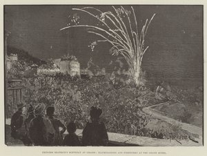 Prinzessin Beatrices Geburtstag in Grasse, Illuminationen und Feuerwerk im Grand Hotel