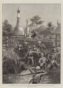 Die Kämpfe in Burma, Vorhut einer beweglichen Fliegenden Kolonne greift ein von Feinden besetztes Dorf an