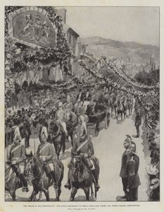 Der Prinz in seinem Fürstentum, der königliche Umzug in der Great Duke Gate Street und North Parade, Aberystwith von Amedee Forestier