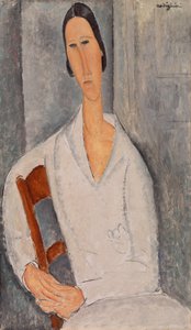 Madame Hanka Zborowska lehnt an einem Stuhl