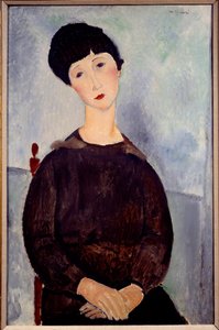 Porträt eines sitzenden braunen Mädchens, Gemälde von Amedeo Modigliani von Amedeo Modigliani