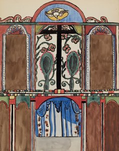 Tafel 5: Hauptaltar, Santa Cruz: Aus dem Portfolio "Spanische Kolonialdesigns von New Mexico" von American 20th Century