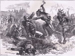 Angriff der Indianer auf Fort Dearborn, Illustration aus Cassells Geschichte der Vereinigten Staaten, veröffentlicht von Cassell, Petter & Galpin, ca. 1900 von American English school