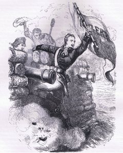 Sergeant Jasper erobert die Flagge zurück, Illustration aus Cassells Geschichte der Vereinigten Staaten, veröffentlicht von Cassell, Petter & Galpin, ca. 1900 von American English school