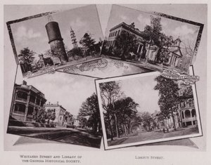 Altes Seemanns-Bethel; Reservoir; Erste Afrikanische Baptistenkirche; Hardee-Residenz; Erste Weiße Baptistenkirche; Whitaker Street und Bibliothek der Georgia Historical Society; Liberty Street (s/w Foto)