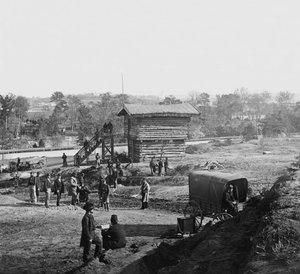 Blockhaus in der Nähe von Fort Haggerty an der Arlington Ridge Road, Virginia, bewacht die Aquäduktbrücke, um 1862