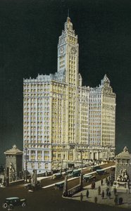Das Wrigley Building, Süd- und Nordteil, bei Nacht von American Photographer