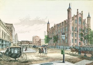 3rd Avenue und 23rd Street, Hochbahnstation und das College der Stadt New York, aus 36 Ansichten von New York und Umgebung, veröffentlicht von Charles Magnus von American School