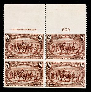 8-Cent-Truppen bewachen Wagenzug, Block von vier von American School