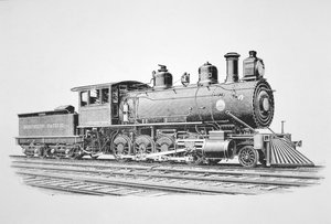 Eine 2-8-0 Konsolidierungslokomotive, gebaut von Baldwin im Juni 1889 für die Northern Pacific Railway