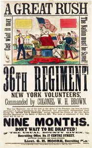 Ein großer Ansturm, Rekrutierungsplakat für das 36. Regiment, veröffentlicht von Baker & Goodwin