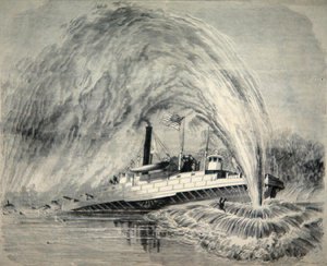 Eine Torpedoexplosion unter dem Bundeskanonenboot 