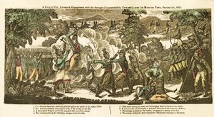 Eine Ansicht von Col. Johnsons Engagement mit den Wilden (kommandiert von Tecumseh) in der Nähe von Moravian Town, 5. Oktober von American School