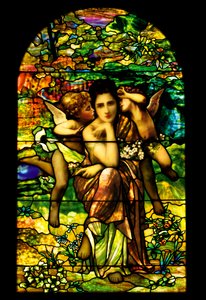 Ein bleiverglastes und plattiertes Favrile-Glasfenster, ca. 1895 von American School