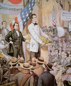 Abraham Lincoln (1809-65) in öffentlicher Debatte mit Stephen A. Douglas (1813-61) in Illinois