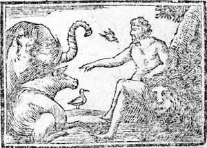 Adam benennt die Tiere, Illustration aus An Abridgement of the History of the Holy Bible, veröffentlicht 1794 von American School