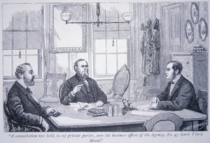 Allan Pinkerton in Beratung mit Kunden in seinem Büro in Philadelphia von American School