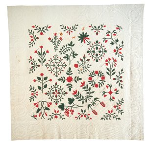 Applikation und bestickter Garten-Botanikalbum-Quilt von American School