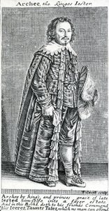 Archee, der königliche Narr, ein Porträt von Archibald Armstrong, von Thomas Cecill, 1639-1640 von American School