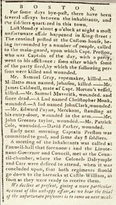 Artikel aus dem Boston Chronicle über die Ereignisse des Boston Massakers, 5. März 1770