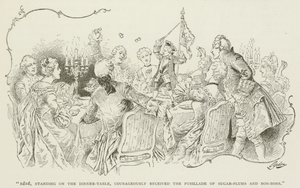 "Bebe, stehend auf dem Esstisch, empfing mutig das Zuckerl- und Bonbon-Geschoss" von American School