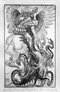 Bellepheron tötet die Chimäre, aus The Wonder-Book for Girls and Boys von Nathaniel Hawthorne, 1852