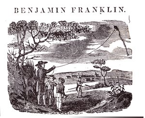 Benjamin Franklin (1706-90) führt sein Drachenexperiment durch