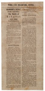 Flugblatt zur Ankündigung der Ersten Schlacht von Manassas, Whig und Observer Extra, nach dem 22. Juli 1861 von American School