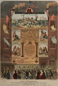 Flugblatt zur Rekrutierung von Afroamerikanern und zur Feier der Emanzipation in Maryland, Ringwalt & Brown (fl.1863-1865), ca. 1. November 1864 von American School