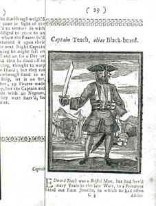 Captain Teach, Alias Black Beard, aus Geschichte und Leben aller berüchtigten Piraten und ihrer Besatzungen, London, 1725