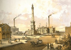Chicago Wasserwerke, aus Chicago Illustrated, mit literarischen Beschreibungen von James W. Sheahan, veröffentlicht von Jevne & Almini, Chicago, 1866-67 von American School